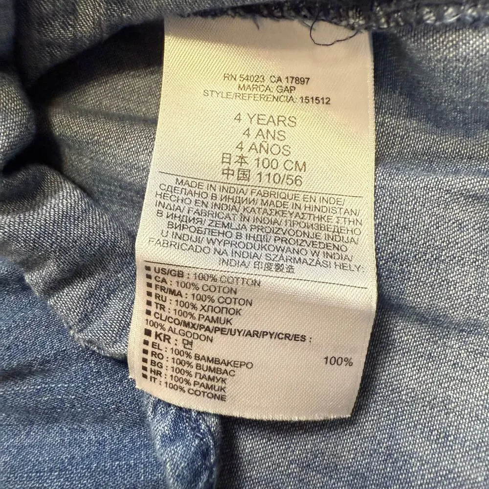 Baby Gap Girls Chambray Denim Pintuck Blouse – Long Sleeve Peplum Top Size 4T